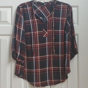 Plaid pullover blouse with ties